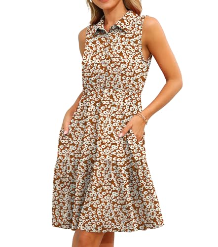 TIANZHU Damen Ärmelloses Sommerkleid Bedrucktes Freizeitkleid für Urlaub Party Größen, Braun Blumen, XXL von TIANZHU