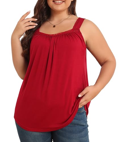 TIANZHU Damen Sommer Ärmellose Tops Plus Größe Loose Fit Shirt fließende lässige Tanktops für Damen 2025 Rot 4XL von TIANZHU