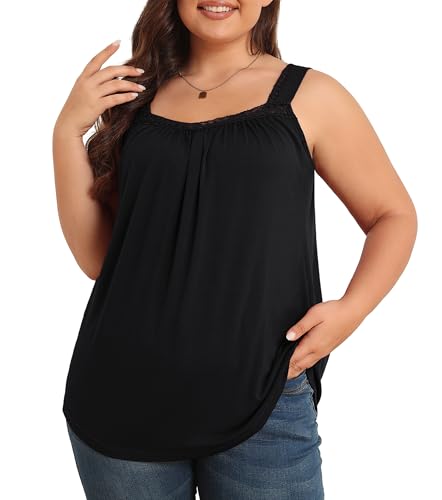 TIANZHU Damen Sommer Ärmellose Tops Plus Größe Loose Fit Shirt fließende lässige Tanktops für Damen 2025 Schwarz XL von TIANZHU