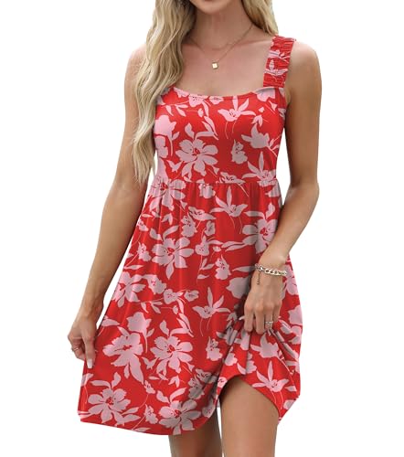 TIANZHU Damenkleider Quadrat-Ausschnitt Leichtes Boho-Urlaub-Midikleid für Party und Hochzeit, Rosenrot Blumen, S von TIANZHU