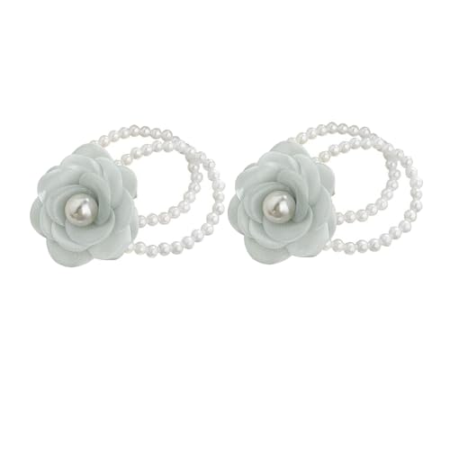 Blumen-Haargummis für Damen, 2 Stück, Haarband, Blume, Pferdeschwanz-Halter, Perlen, elastisches Perlenarmband, Blumen-Haargummis für Frauen von TIAOWU