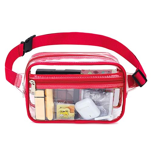 TIAOWU Bauchtasche, transparente PVC-Geldbörse, transparent, Strandtasche, Umhängetasche, Tasche, verstellbarer Riemen, transparente Geldbörse, Brustbörse für Konzerte, Sport, rot von TIAOWU