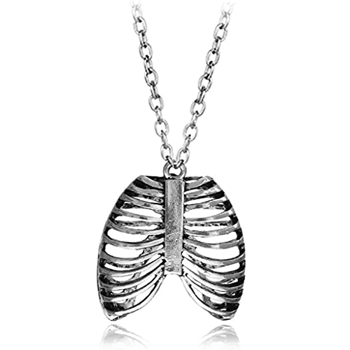 TIAOWU Halskette, Gothic Vinage Rib Cage Halskette, anatomisches Skelett, Herz, Gothic, Punk, einzigartiger Retro-Anhänger, Schmuck für Männer/Frauen, as show, Metall von TIAOWU