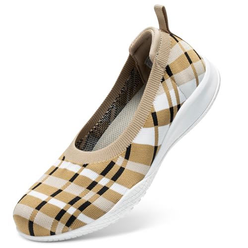 TIAROOTT Damen Ballerina Flache Schuhe Runde Zehe Strick Kleid Schuhe Komfort Mesh Niedriger Keil Slip On Ballerina Walking Flats Schuhe für Frauen Bequem Weich, Gelb,Gr.37 von TIAROOTT