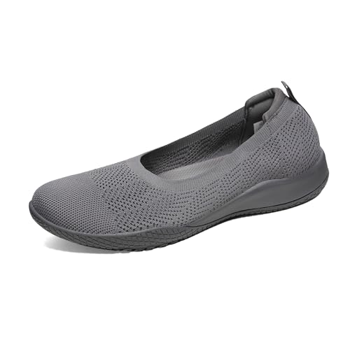 TIAROOTT Damen Ballerina Flache Schuhe Runde Zehe Strick Kleid Schuhe Komfort Mesh Niedriger Keil Slip On Ballerina Walking Flats Schuhe für Frauen Bequem Weich, Grau,Gr.41 von TIAROOTT