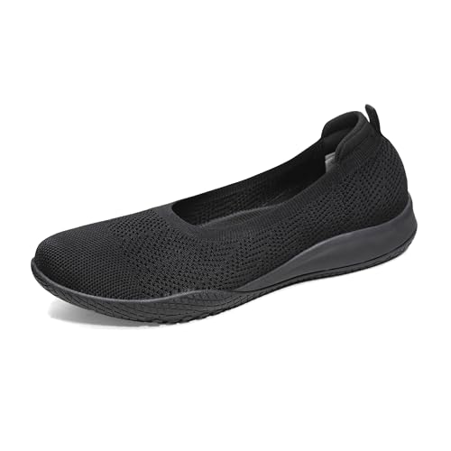 TIAROOTT Damen Ballerina Flache Schuhe Runde Zehe Strick Kleid Schuhe Komfort Mesh Niedriger Keil Slip On Ballerina Walking Flats Schuhe für Frauen Bequem Weich, Schwarz,Gr.37 von TIAROOTT