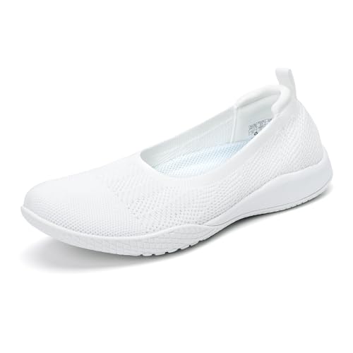 TIAROOTT Damen Ballerina Flache Schuhe Runde Zehe Strick Kleid Schuhe Komfort Mesh Niedriger Keil Slip On Ballerina Walking Flats Schuhe für Frauen Bequem Weich, Weiß,Gr.42 von TIAROOTT