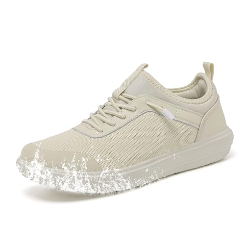 TIAROOTT Damen Sneaker Slip On Walkingschuhe Leichte Laufschuhe Spritzwassergeschützt Outdoor Turnschuhe Gym Bequem Atmungsaktiv Freizeitschuhe Fitness Sporthalle Nurse Schuhe, Beige, Gr.37 von TIAROOTT