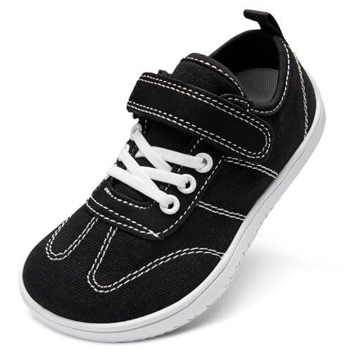 TIAROOTT Kinder Barfußschuhe Breite Atmungsaktiv rutschfest für Jungen Mädchen Leicht Traillaufschuhe Freizeit mit Klettverschluss Minimalistische Sommer Sneaker Komfortable,Schwarz,Gr.32 von TIAROOTT