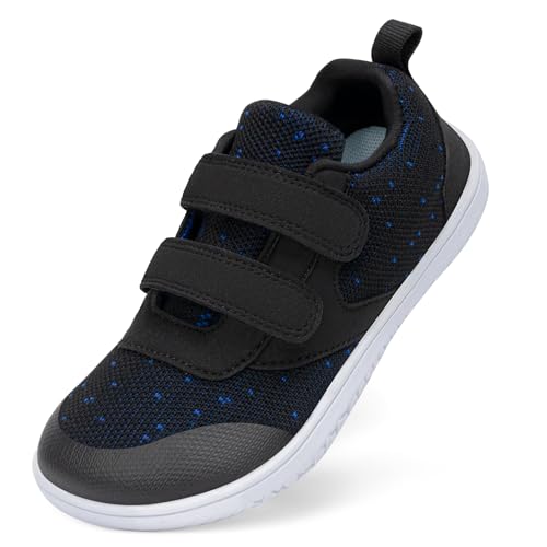 TIAROOTT Barfußschuhe Kinder Breite Barfussschuhe Jungen Mädchen Minimalistische Kinder Sneakers mit Klettverschluss Leicht Hausschuhe rutschfeste Traillaufschuhe,Schwarz01,Gr.31 von TIAROOTT