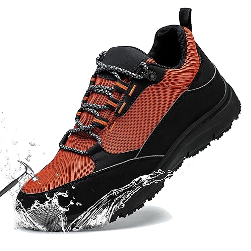 TIAROOTT Sicherheitsschuhe Arbeitsschuhe Herren Damen Wasserdicht Leicht Sportlich Schutzschuhe rutschfeste Atmungsaktiv mit Stahlkappe Sneaker, Orange, Gr.36 von TIAROOTT