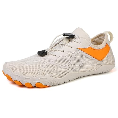 TIAROOTT Traillaufschuhe Herren Damen Wanderschuhe Barfußschuhe Laufschuhe Knit Sneaker Fitnessschuhe Fivefinger Zehenschuhe Unisex,Beige,Gr.37 von TIAROOTT