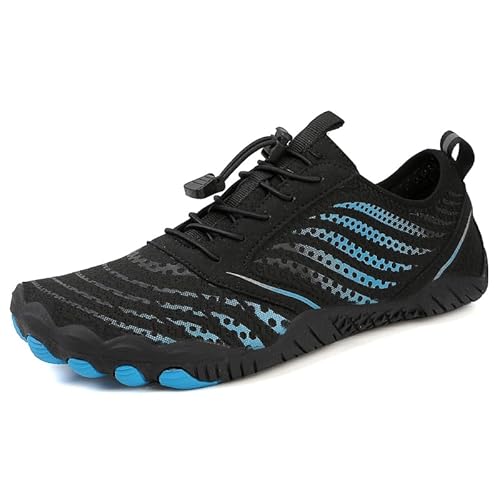 TIAROOTT Traillaufschuhe Herren Damen Wanderschuhe Barfußschuhe Laufschuhe Knit Sneaker Fitnessschuhe Fivefinger Zehenschuhe Unisex,Schwarz blau,Gr.36 von TIAROOTT