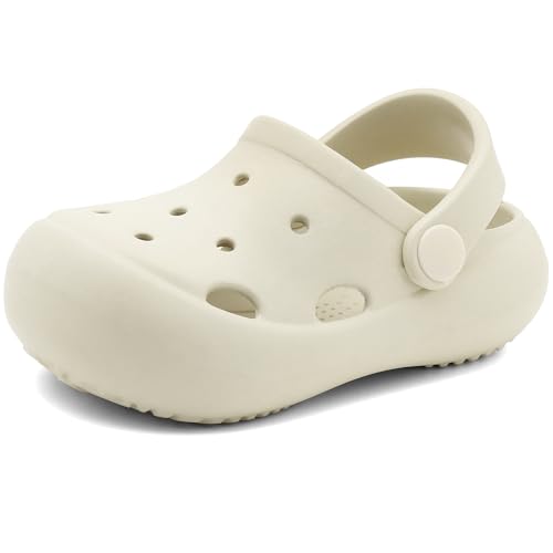 TIAROOTT Unisex Clogs Kinder, Gartenschuhe für Jungen Mädchen rutschfeste Kinder Sandalen Sommer Gummi Hausschuhe Badelatschen Sandkasten Camping mit abnehmbaren Anhängern,Milchig weiß von TIAROOTT