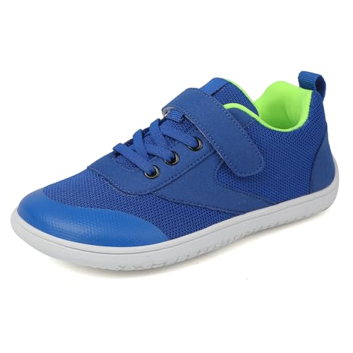 TIAROOTT Unisex Kinder Barfußschuhe Breite Junge Mädchen Minimalistische mit Klettverschluss Laufschuhe für Fitness Traillauf Freizeit Atmungsaktiv Leicht rutschfest Sneaker Komfortable,Blau,Gr.35 von TIAROOTT