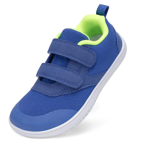 TIAROOTT Barfußschuhe Kinder Breite Barfussschuhe Jungen Mädchen Minimalistische Kinder Sneakers mit Klettverschluss Leicht Hausschuhe rutschfeste Traillaufschuhe,Blau 01,Gr.30 von TIAROOTT