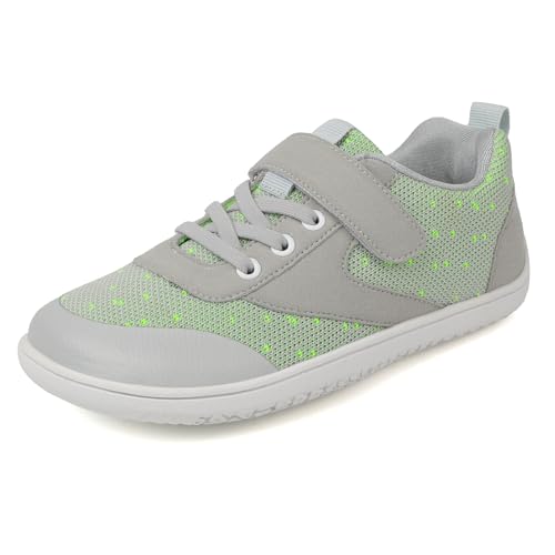 TIAROOTT Unisex Kinder Barfußschuhe Breite Junge Mädchen Minimalistische mit Klettverschluss Laufschuhe für Fitness Traillauf Freizeit Atmungsaktiv Leicht rutschfest Sneaker Komfortable,Grau,Gr.31 von TIAROOTT