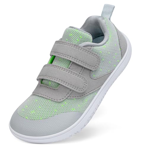 TIAROOTT Unisex Kinder Barfußschuhe Breite Junge Mädchen Minimalistische mit Klettverschluss Laufschuhe für Fitness Traillauf Freizeit Atmungsaktiv Leicht rutschfest Sneaker Komfortable,Grau 01,Gr.35 von TIAROOTT