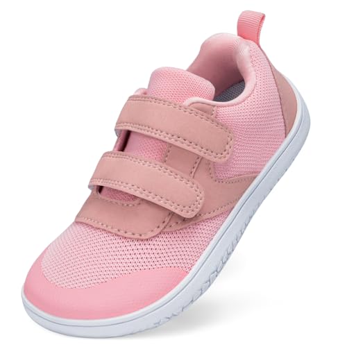 TIAROOTT Barfußschuhe Kinder Breite Barfussschuhe Jungen Mädchen Minimalistische Kinder Sneakers mit Klettverschluss Leicht Hausschuhe rutschfeste Traillaufschuhe,Rosa 01,Gr.36 von TIAROOTT