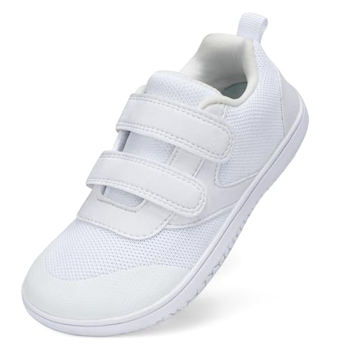 TIAROOTT Barfußschuhe Kinder Breite Barfussschuhe Jungen Mädchen Minimalistische Kinder Sneakers mit Klettverschluss Leicht Hausschuhe rutschfeste Traillaufschuhe,Weiß 01,Gr.29 von TIAROOTT