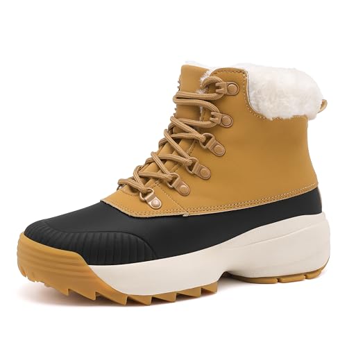 TIAROOTT Winter Barfußschuhe Warm Gefüttert Winterschuhe für Damen, Wasserdicht Knöchelhohe Winterstiefel, Warm Schneestiefel mit rutschfest Sohle, Braun,Gr.37 von TIAROOTT