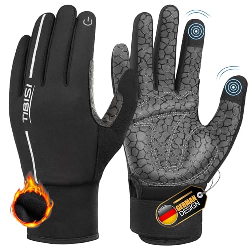 TIBISI Fahrradhandschuhe Winter Thermo für Herren & Damen Warme Winddichter Touchscreen Anti-Rutsch Stoßdämpfend Outdoor Laufen Radsport Mountainbike Handschuhe von TIBISI