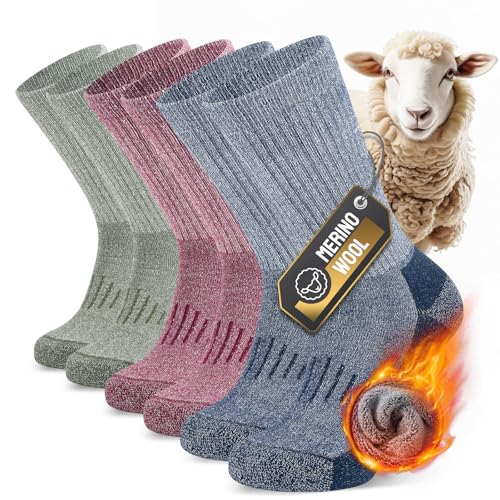 TIBISI Merinowolle Socken Wollesocken Thermosocken Winter Warme Dicke Socken Herren Damen Wandersocken Trekkingsocken Sportsocken Skifahren Merinowolle Laufsocken - 3 Paar von TIBISI