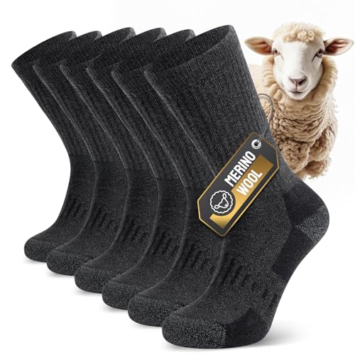 TIBISI Merino Wandersocken Herren Damen,Atmungsaktiv gepolstert antiblasen geruchshemmende,Outdoor Socken Trekkingsocken Sneakersocken für Unisex, Herren, Damen Kinder- 3 Paar von TIBISI