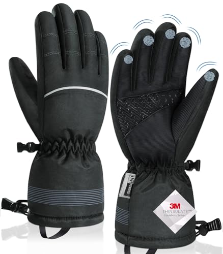 TIBISI Winterhandschuhe Fahrradhandschuhe -5℃ Warme Thermo Wasserdichte Ski-Handschuhe Touchscreen Rutschfest Winddichte Laufen Motorradfahren Wandern Skifahren 3M Thinsulate für Herren Damen von TIBISI
