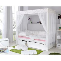 TiCAA Himmelbett Stern weiß-rosa mit 5 Schubkästen von TICAA