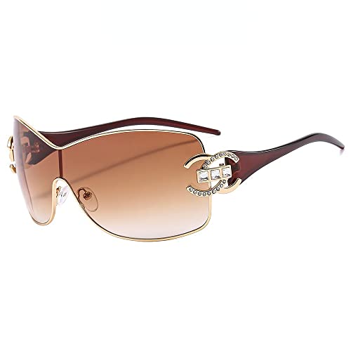 TICHEROMU Randlose Y2k Sonnenbrille für Damen und Herren, übergroße Farbtöne, Y2k Sonnenbrille, Farbverlauf, Linse für Damen, braun, Large von TICHEROMU