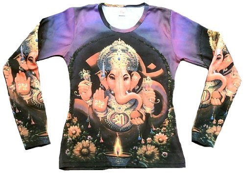 TICILA Damen Langarm T-Shirt Lila Popular Hindu Deity God Lord Ganesh Ganesha Mantra Psychodelic Goa Trance Dj Beach Party Kunst Art Religion Star Designer Vintage Tattoo Design M 38/40 von TICILA
