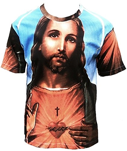 TICILA Herren Men Hommes T-Shirt Blau Blue Bleu Jesus Christ In Nomine Patris Halleluja Segnung Religion Tatouage Super Star Designer Art Kunst Motiv Galerie VIP Rockstar Design S 46/48 von TICILA
