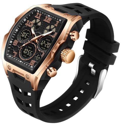 TICKEEN Herrenuhren für Herren Einzigartige rechteckige Uhren Militärische Digital-Analog Sportuhr Weiße Armbanduhr mit Alarm,Stoppuhr,Countdown,Stundenschlag,wasserdichte Multifunktionsuhren (Gold) TICKEEN Herrenuhren für Herren Einzigartige rechteckige Uhren Militärische Digital-Analog Sportuhr Weiße Armbanduhr mit Alarm,Stoppuhr,Countdown,Stundenschlag,wasserdichte Multifunktionsuhren (Gold) von TICKEEN