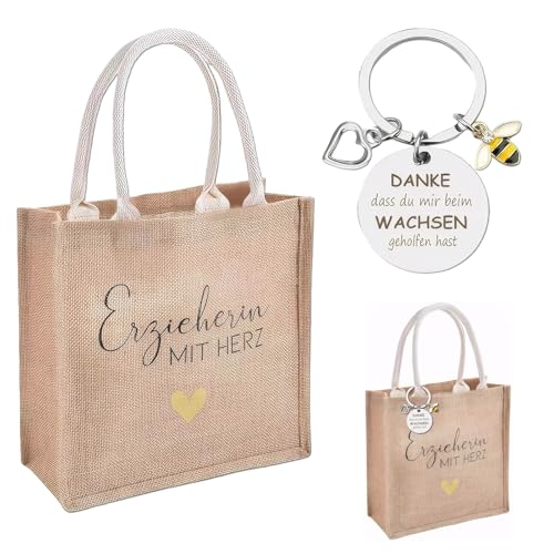 TICKLELY Erzieherin Geschenk Abschied – Jutesack mit Bienen-Schlüsselanhänger – Perfekt für Lehrer als Abschiedsgeschenk, Geburtstags- oder Feiertagsgeschenk – 30 x 30 cm, Kreative Geschenkidee von TICKLELY