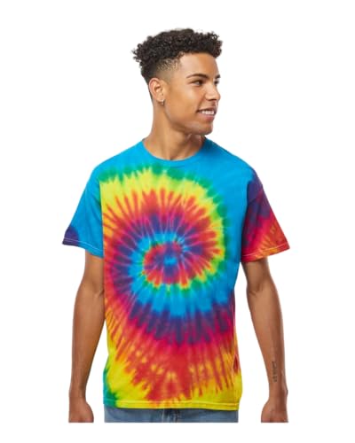 TICTEX Unisex Batik T-Shirt by Colortone – Bunte Shirts für Damen & Herren – Tie-Dye – Hippie Kleidung – Neon Shirt Baumwolle - Rainbow, XXL von TICTEX