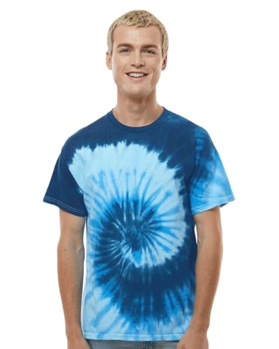 TICTEX Unisex Batik T-Shirt by Colortone – Bunte Shirts für Damen & Herren – Tie-Dye – Hippie Kleidung – Neon Shirt Baumwolle - Blue Ocean, XL von TICTEX