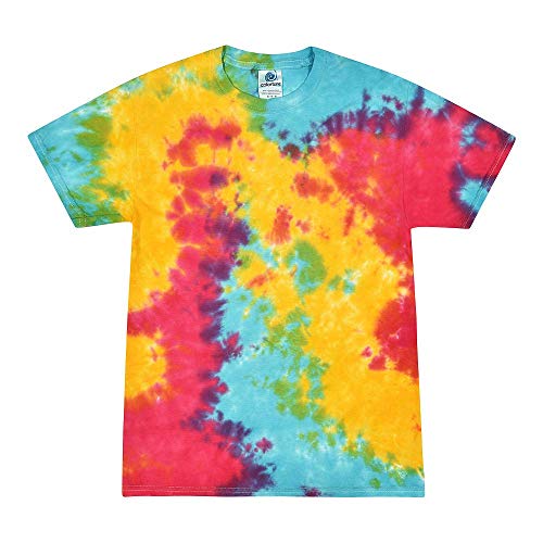 TICTEX Unisex Batik T-Shirt by Colortone – Bunte Shirts für Damen & Herren – Tie-Dye – Hippie Kleidung – Neon Shirt Baumwolle - Multi Rainbow, S von TICTEX