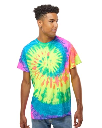 TICTEX Unisex Batik T-Shirt by Colortone – Bunte Shirts für Damen & Herren – Tie-Dye – Hippie Kleidung – Neon Shirt Baumwolle - Neon Rainbow, 3XL von TICTEX