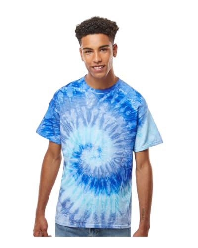 TICTEX Unisex Batik T-Shirt by Colortone – Bunte Shirts für Damen & Herren – Tie-Dye – Hippie Kleidung – Neon Shirt Baumwolle - Blue Jerry, XXL von TICTEX
