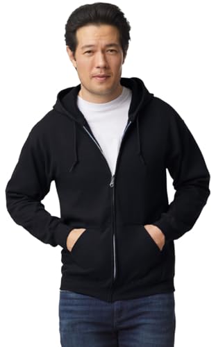 TICTEX Unisex Kapuzensweatjacke by Gildan | Heavy Blend Fleecejacke für Herren und Damen | Sweatjacke S-5XL mit Kapuze und Reißverschluss | Leichte Sommerjacke in vielen Farben | Black, XL von TICTEX