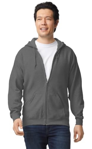 TICTEX Unisex Kapuzensweatjacke by Gildan | Heavy Blend Fleecejacke für Herren und Damen | Sweatjacke S-5XL mit Kapuze und Reißverschluss | Leichte Sommerjacke in vielen Farben | Dark Heather, XXL von TICTEX