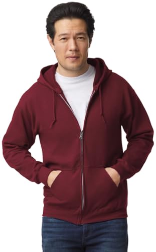 TICTEX Unisex Kapuzensweatjacke by Gildan | Heavy Blend Fleecejacke für Herren und Damen | Sweatjacke S-5XL mit Kapuze und Reißverschluss | Leichte Sommerjacke in vielen Farben | Maroon, L von TICTEX