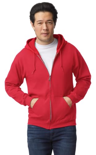 TICTEX Unisex Kapuzensweatjacke by Gildan | Heavy Blend Fleecejacke für Herren und Damen | Sweatjacke S-5XL mit Kapuze und Reißverschluss | Leichte Sommerjacke in vielen Farben | Red, XL von TICTEX