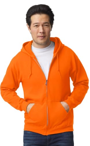 TICTEX Unisex Kapuzensweatjacke by Gildan | Heavy Blend Fleecejacke für Herren und Damen | Sweatjacke S-5XL mit Kapuze und Reißverschluss | Leichte Sommerjacke in vielen Farben | Safety Orange, XL von TICTEX