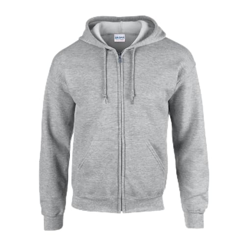 TICTEX Unisex Kapuzensweatjacke by Gildan | Heavy Blend Fleecejacke für Herren und Damen | Sweatjacke S-5XL mit Kapuze und Reißverschluss | Leichte Sommerjacke in vielen Farben | Sport Grey, L von TICTEX