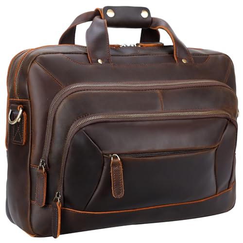 TIDING Aktentasche Herren Leder 15.6 Zoll Laptop Business Tasche Echtleder Laptoptasche Arbeitstasche Vintage Groß Computertasche für Reisen, Geschäft, Schule, Büro von TIDING