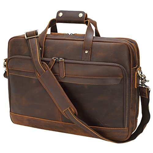 TIDING Laptoptasche Leder Herren 17 Zoll Laptop Aktentasche Business Tasche Arbeitstasche Vintage Handtasche Aktenkoffer für Reisen, Geschäft, Schule von TIDING