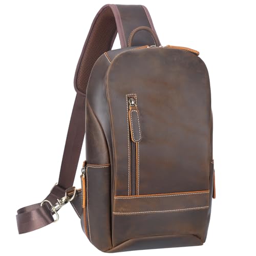 TIDING Brusttasche Herren Leder Umhängetasche Klein Sling Rucksack Echtleder Herrentaschen Schultertasche Crossbody Bags für Schule, Sport, Arbeit von TIDING