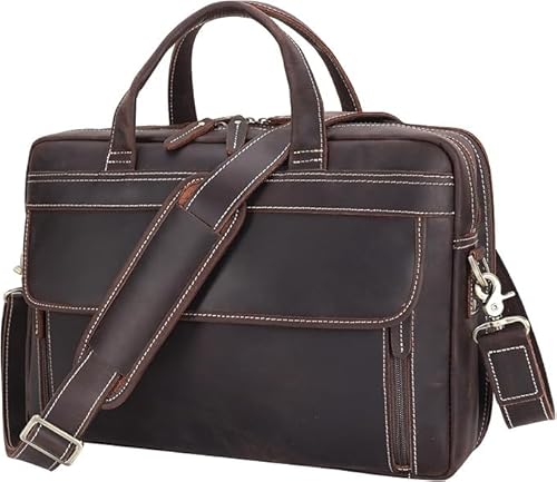 TIDING Leder Aktentasche Herren 15,6 Zoll Laptoptasche Business Taschen Vintage Arbeitstasche Umhängetaschen Ledertasche, Braun von TIDING